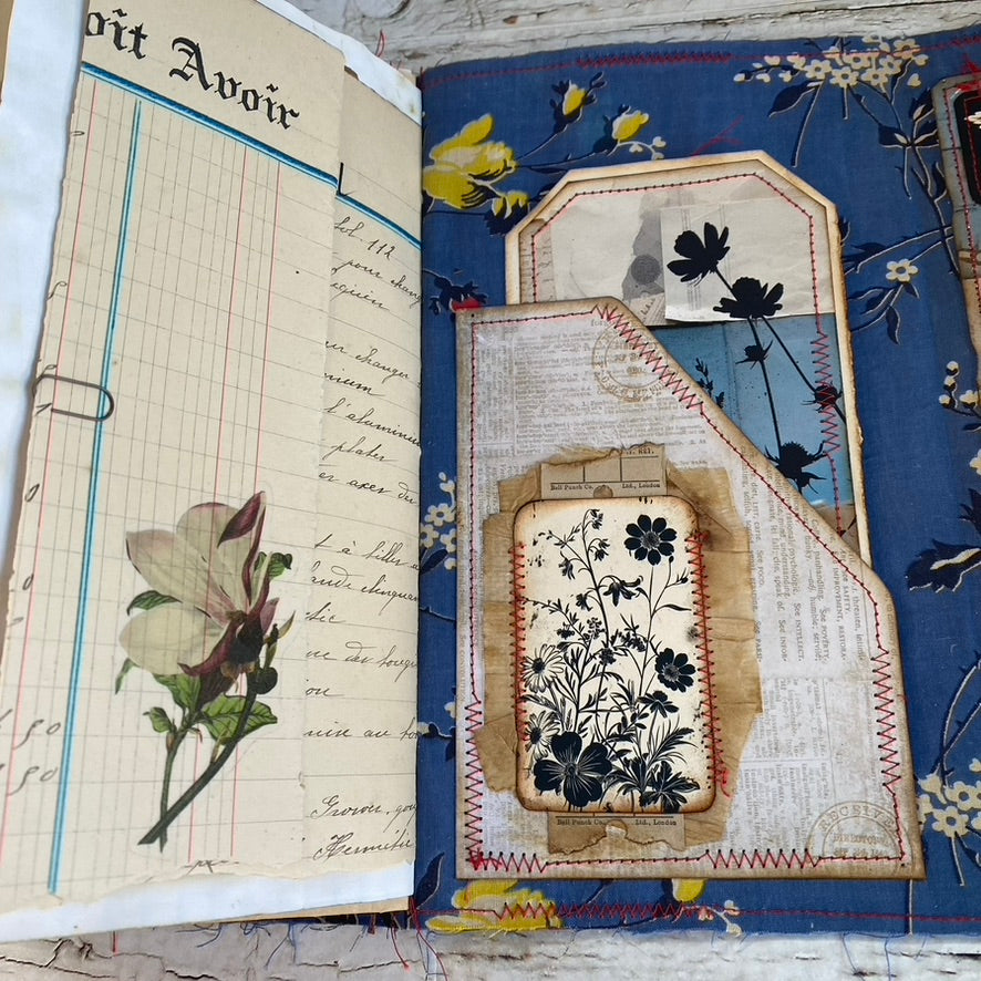 Blue & Red Floral Stitched Journal, TN Insert, Junk Journal