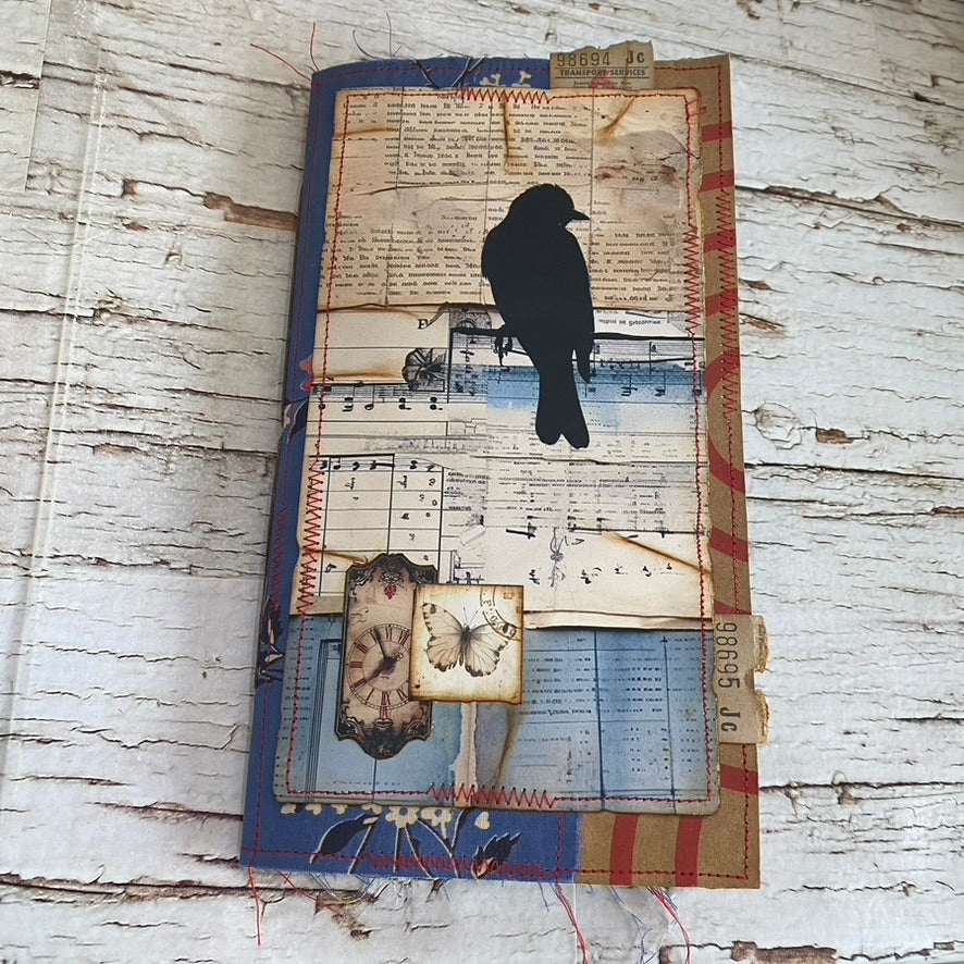 Blue Bird Silhouette Handmade Journal, Tn Insert, Junk Journal