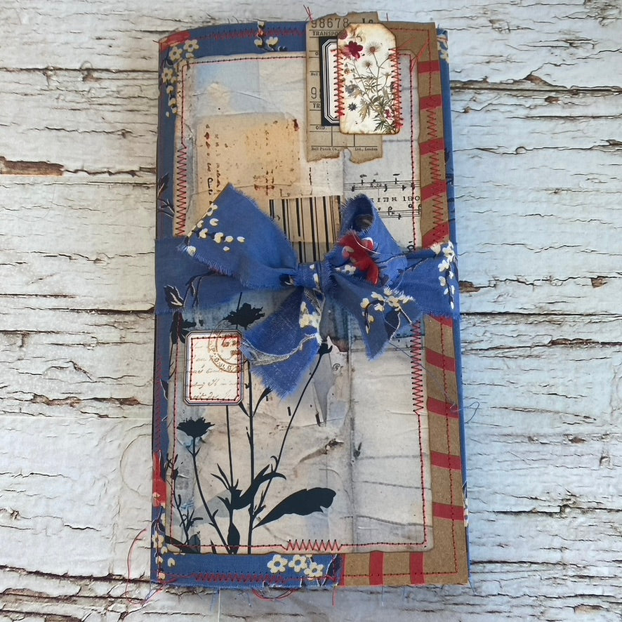 Blue & Red Floral Stitched Journal, TN Insert, Junk Journal