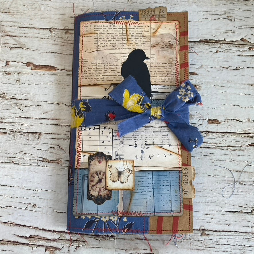 Blue Bird Silhouette Handmade Journal, Tn Insert, Junk Journal